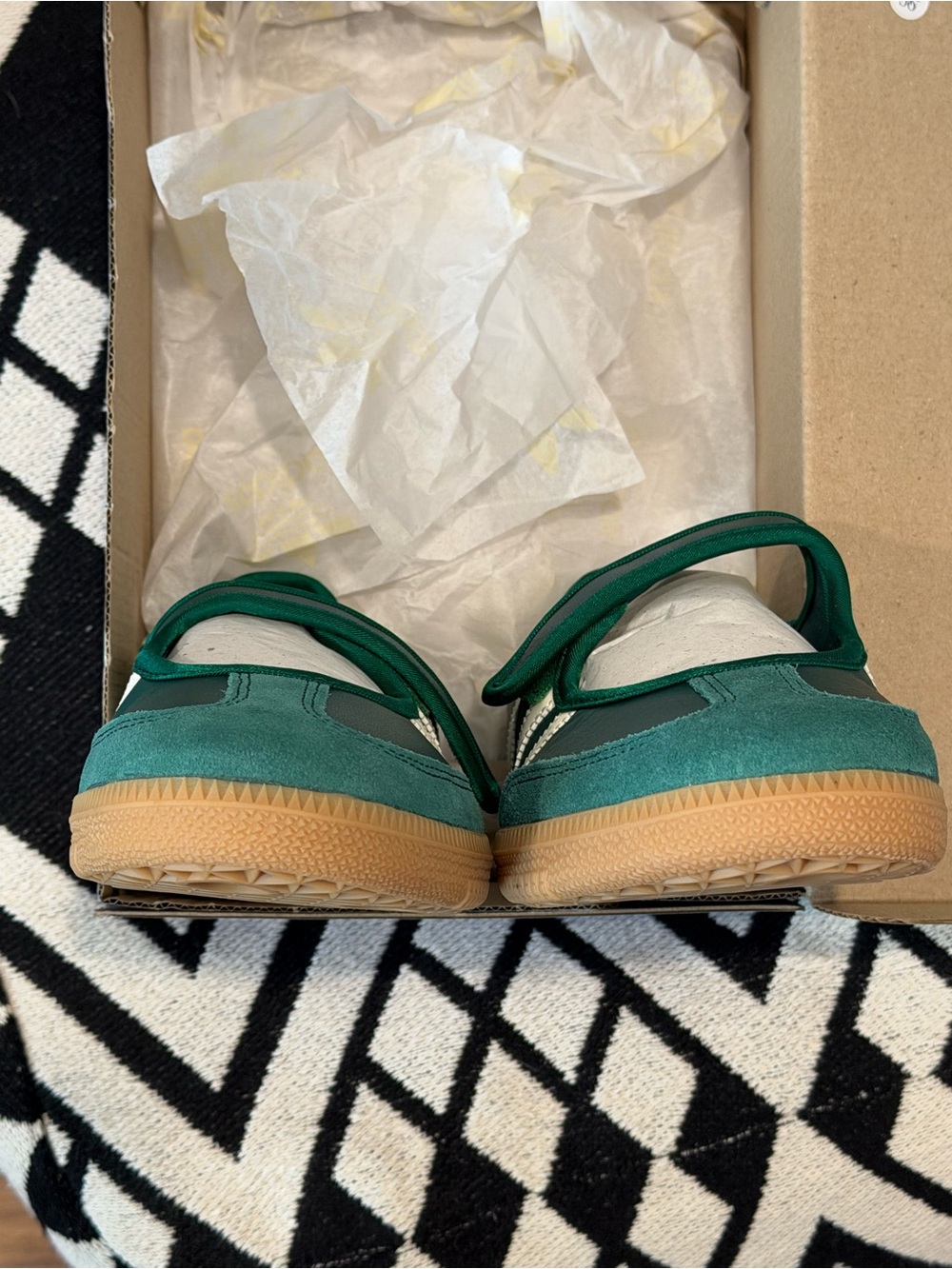 adidas Green Samba Janes with White Stripes and Gum Sole - Picture 6 of 7